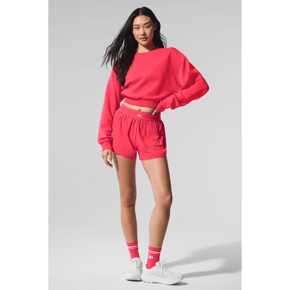 Alo Yoga Cropped Accolade Crewneck Candy Red S - Picture 5 of 10